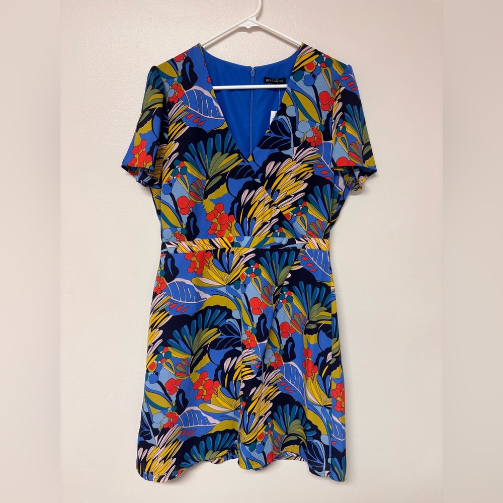 NWT J. Crew Mercantile dress faux wrap
v-neck colorful tropical beachy resort 10